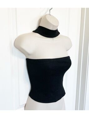 NWT Beige Botany Black Choker Neck Halter Tube Strapless Crop Top Size M Club